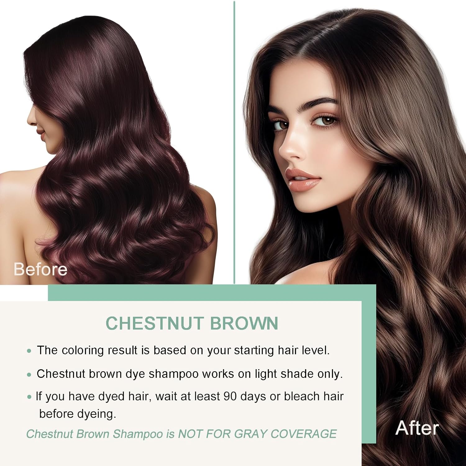 Chestnut Brown Hair Dye Shampoo, Instant Hair Color Shampoo for Women Men, Long Lasting Brown Hair Dye, Champu Para Canas,16.90 Fl Oz Works in Minutes - Image 3