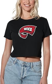Official Collegiate Distressed Primary Logo Women's Apparel Crop Top T-Shirt Collection, Black