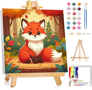 cviokrdu Fox Paint by Numbers Kit for Kids with Frame - Wooden Easel, Animals Paint by Numbers for Kids Ages 4 8 12, Easy Acrylic Oil Painting Kits for Home Wall Decoration 8x8 inch