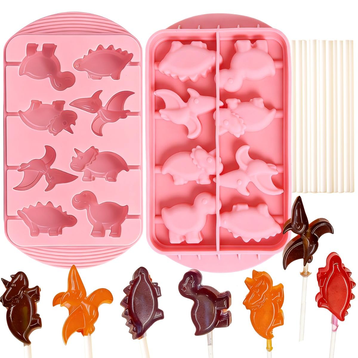 Dinosaur Silicone Lollipop Mould with Lid, 1 Piece with 20 Sticks