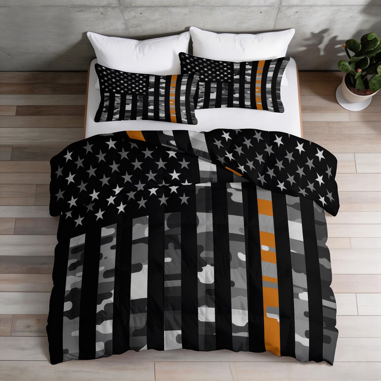 Reversible Coverless Duvet Set 135 x 200 cm with 2 Shams, Abstract Geometric Camouflage Stripe American Flag Soft All Seasons Comforter, Spring Summer 4.5 Tog Single Lightweight Quilt, Multicoloured