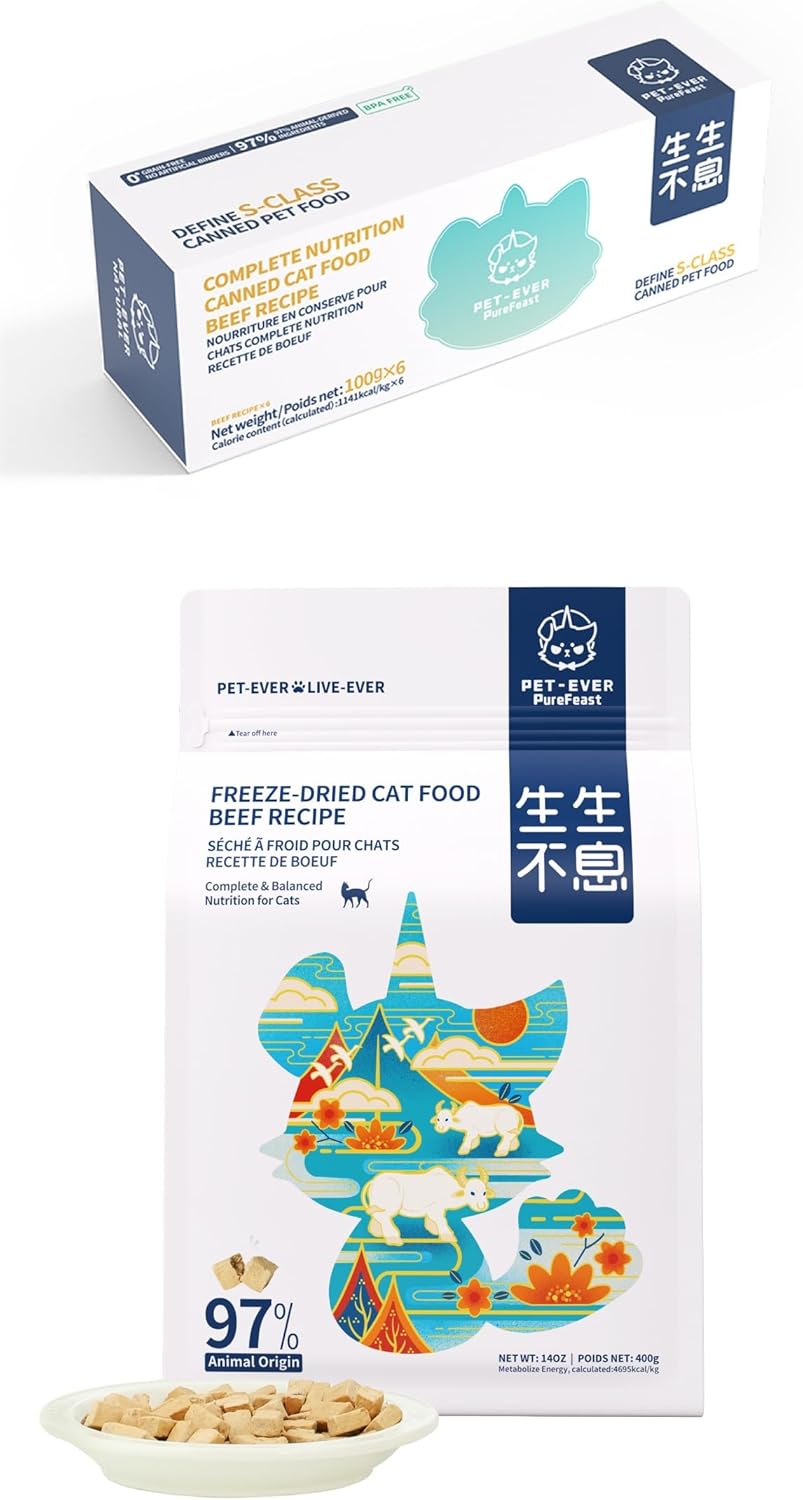 Cat Food - Freeze-Dried Food (Beef Receipe 400g) + Wet Canned Food (Beef Receipe 100g*6 Cans)