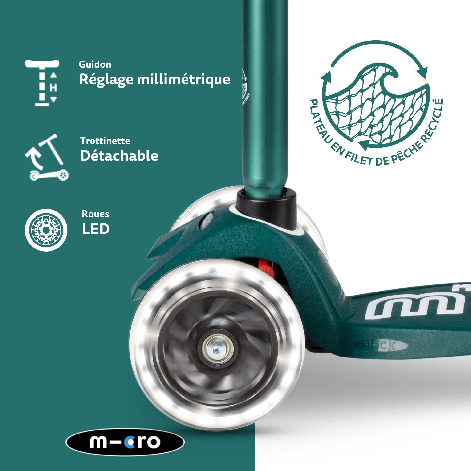 Micro | Trottinette Enfant Maxi LED Deluxe | Trottinette 3 Roues | Bandes Réfléchissantes | Roue Lumineuses | 5-12 Ans