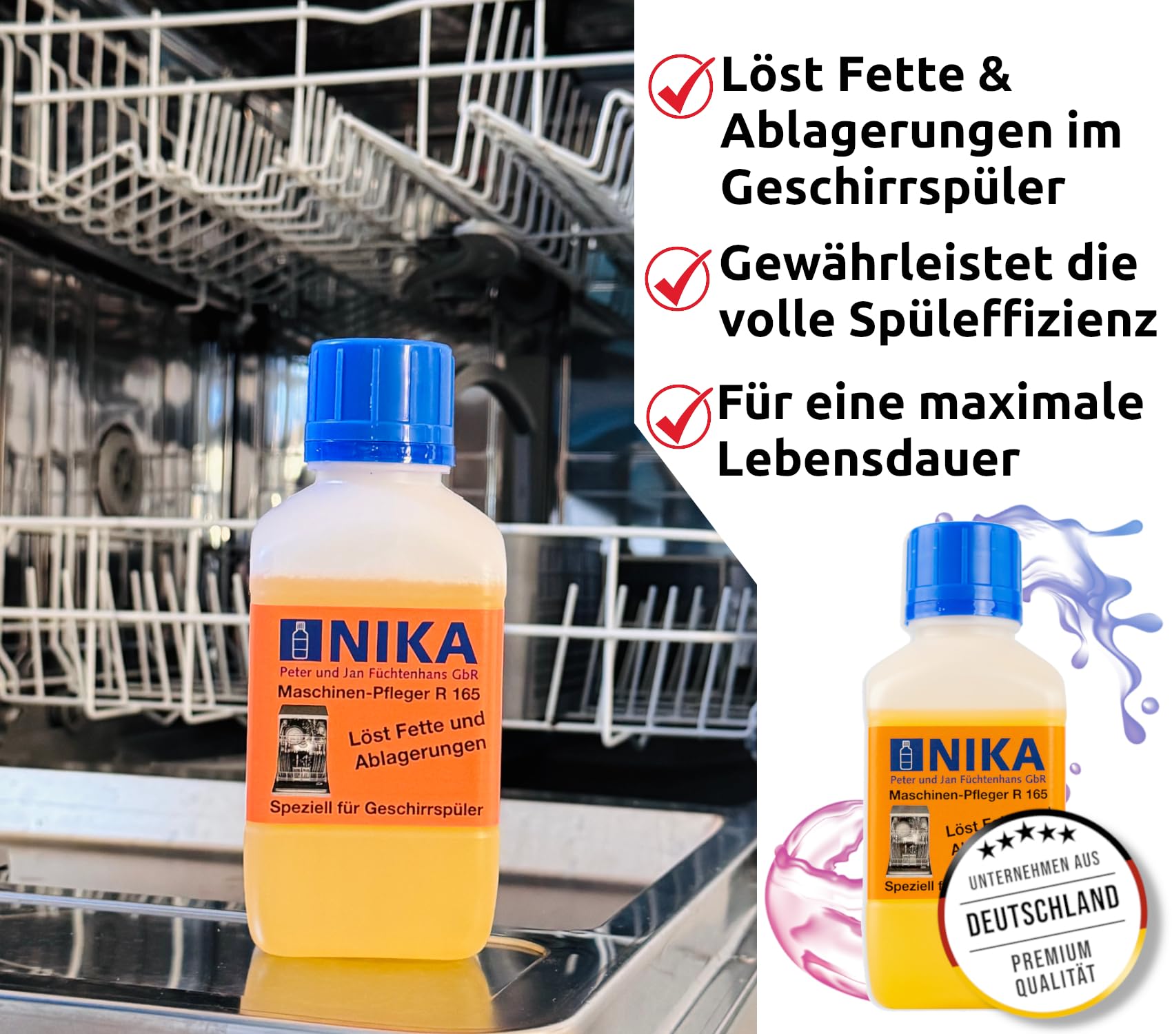 NIKA Haushaltsgerätereiniger Set | NIKA R163 + R164 + R165 Waschmaschinen Reiniger | Waschmaschinen Entkalker | Maschinenentfetter entfernt Kalk, Kaffemaschinen Reiniger Geschirrspülreiniger