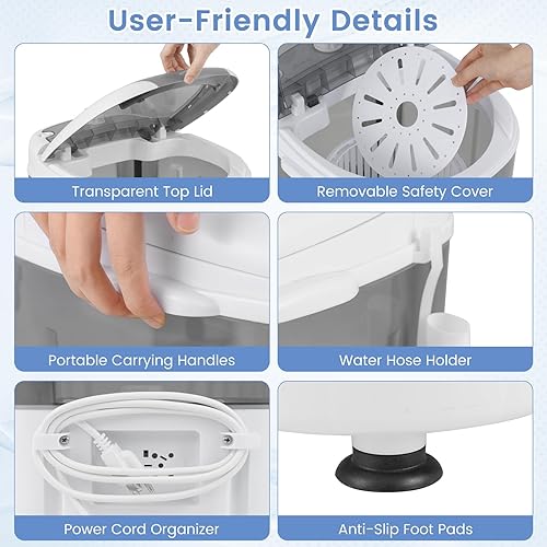 Miniatura 6 de ARLIME Mini lavadora y secadora, mini lavadora de lavandería de 5.5 libras, lavadora semiautomática con manguera de drenaje y tina giratoria,