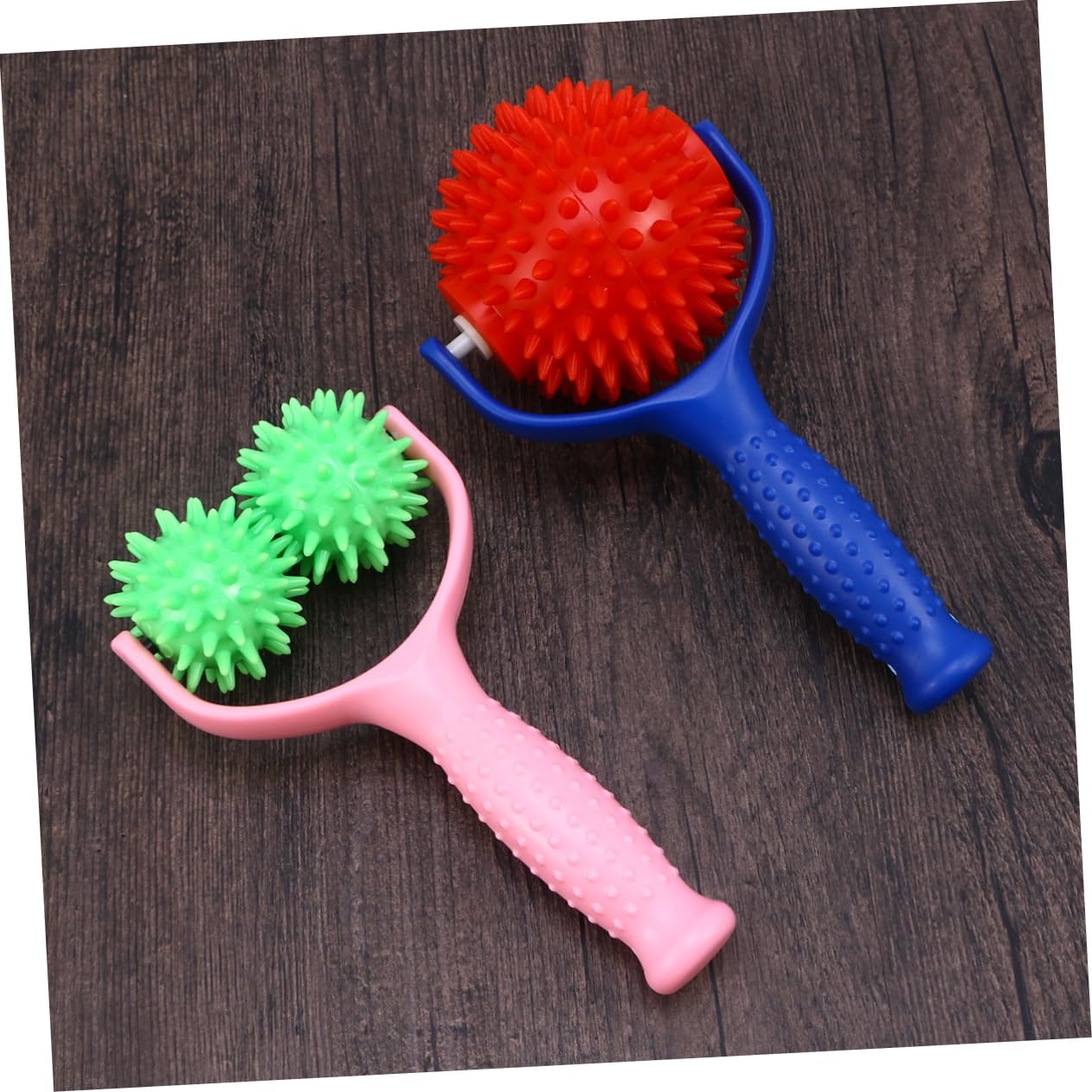 Rodillo de Masaje Manual 2 Piezas de Pvc para Masaje Corporal | Rosa y Azul, Mango Antideslizante, Cómodo de Sujetar, Uso en Casa y Oficina