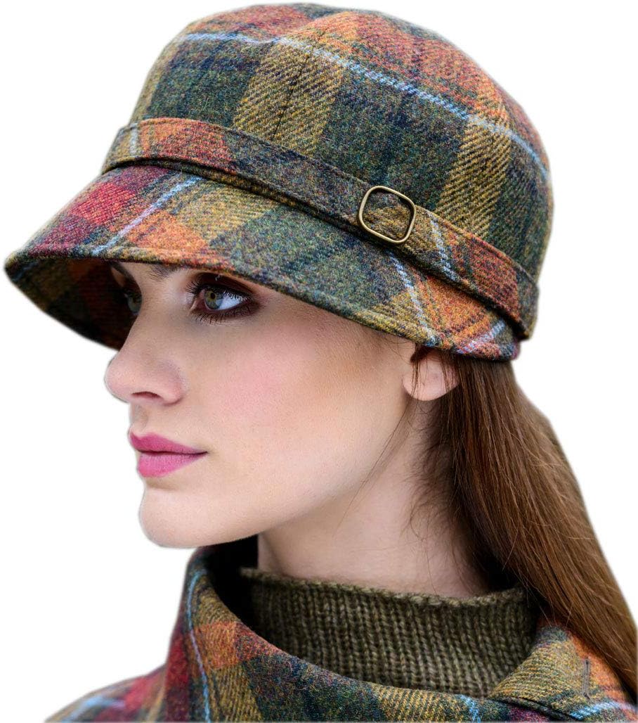 Mucros WeaversFlapper Hat for Women, Plaid, Made in Ireland, Harvest Sunset, One Adjustable Size Brown