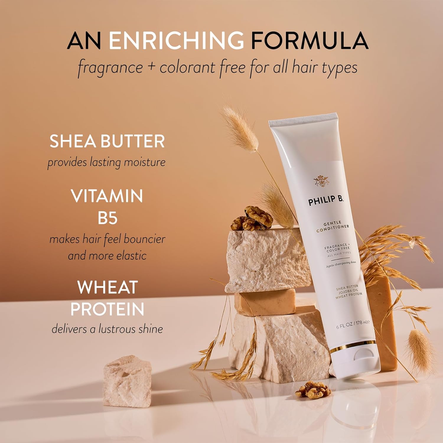 PHILIP B Gentle Conditioner, 6 fl. oz. (178 ml) - Fragrance Free Conditioner with Shea Butter, Vitamin B5 and Wheat Protein, Adds Shine and Bounce to Hair