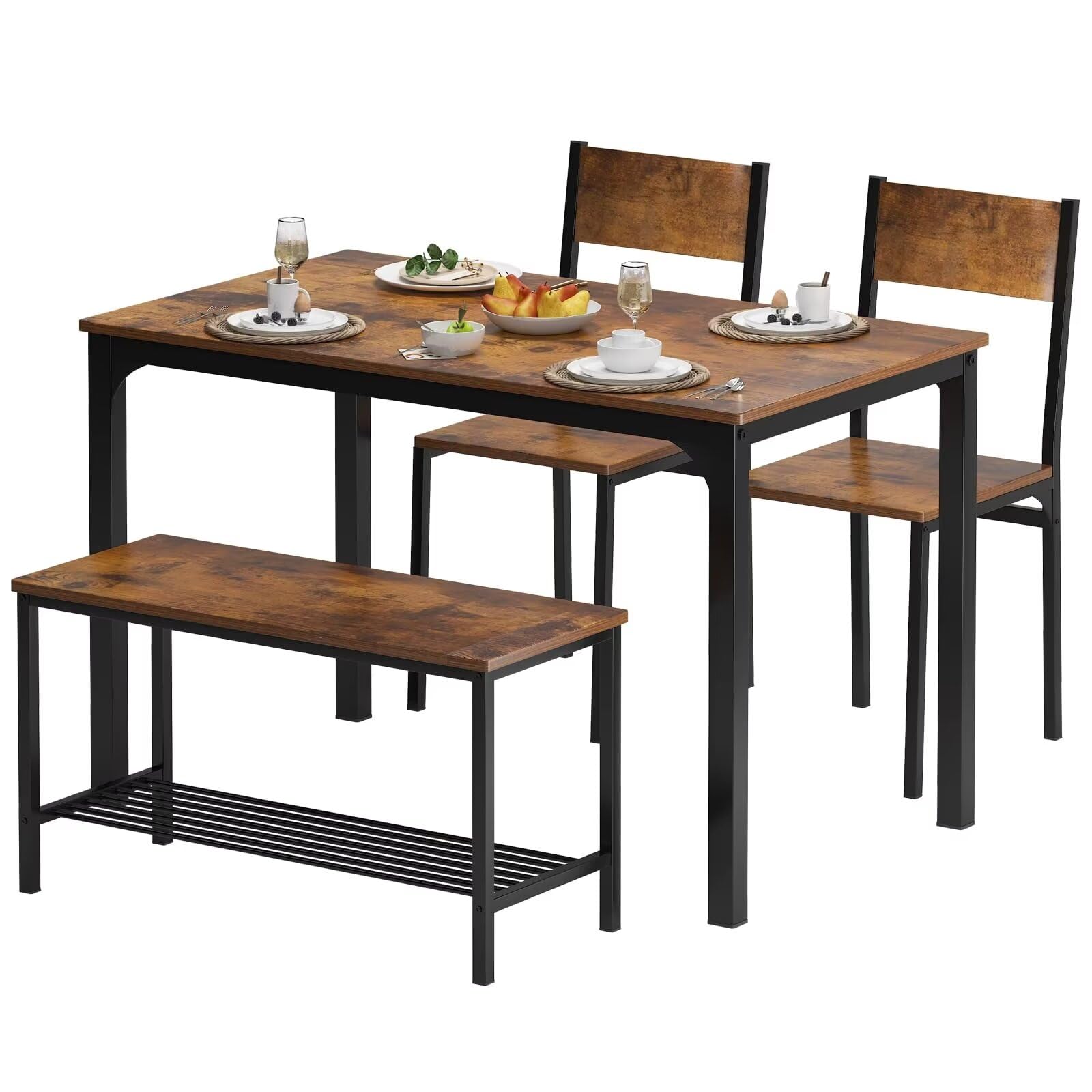 SDHYL Dining Table Set, Two Chairs and One Bench 4 Pieces