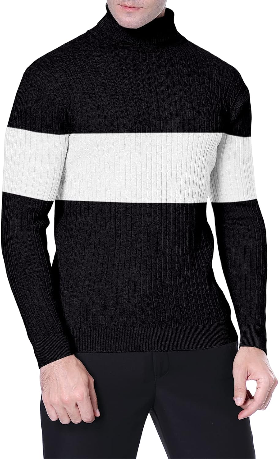QZH.DUAO Men's Casual Slim Fit Turtleneck Pullover Sweaters Tops with Twist Patterned - Image 3