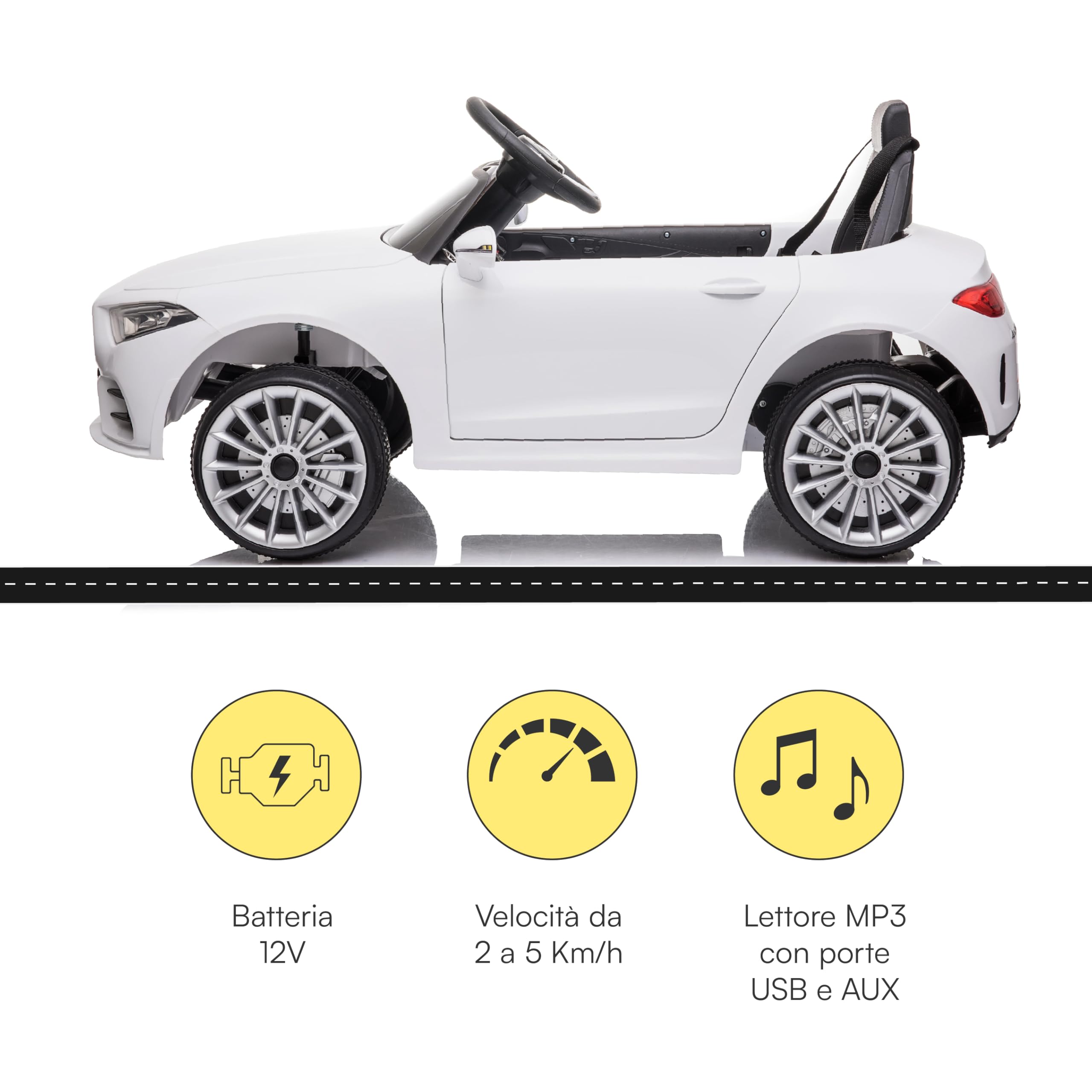 Baroni Toys Macchina Elettrica per Bambini Mercedes AMG Baby car Elettrica Full Optional Bianca, Auto Telecomandata con Sedile in Plastica e Porte Apribili, Batteria 12 V, Carico fino a 30 Kg