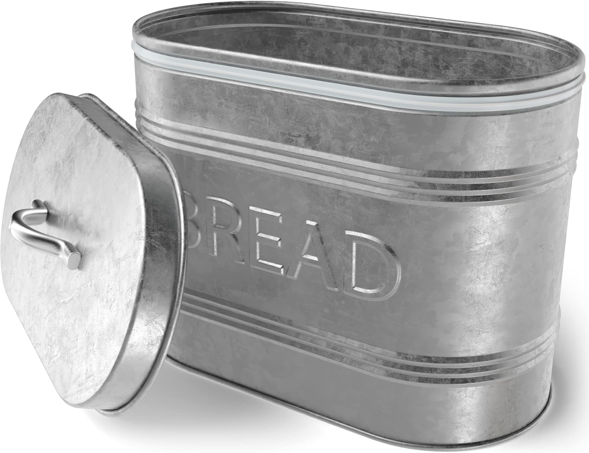 A7CJ009R, Rustic Kitchen Galvanized Metal Bread Storage Bin, 288 oz, Gray