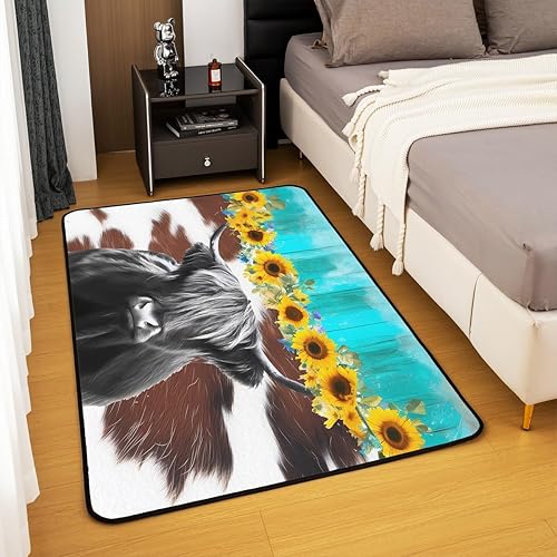 Miniatura 4 de Highland - Alfombra decorativa de vaca para niños y niñas, juego de alfombras decorativas de girasol, 3 x 5 pulgadas, estampado de piel de vaca,