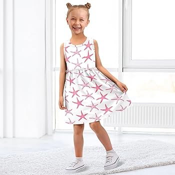 Amazon.com: Girls Short Sleeve Dress Pink Starfish Ocean Nautical Coastal  Cotton Ruffle Sleeveless Dress Toddler Girl Summer Sundress: Clothing,  Shoes & Jewelry
