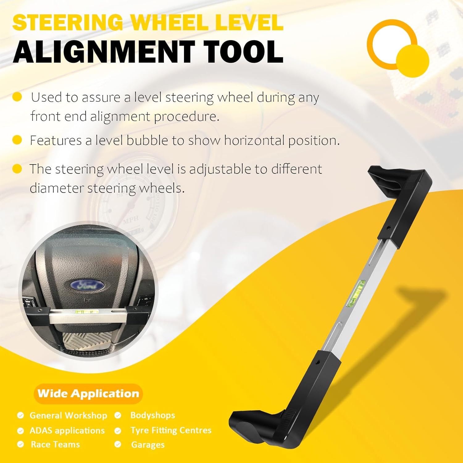 Steering Wheel Level Alignment Tool Fit for Most Steering Wheels With an Internal Diameter 170-250mm + 280-340mm, Spring-Loaded Steering Wheel Holder Level (Double Side)