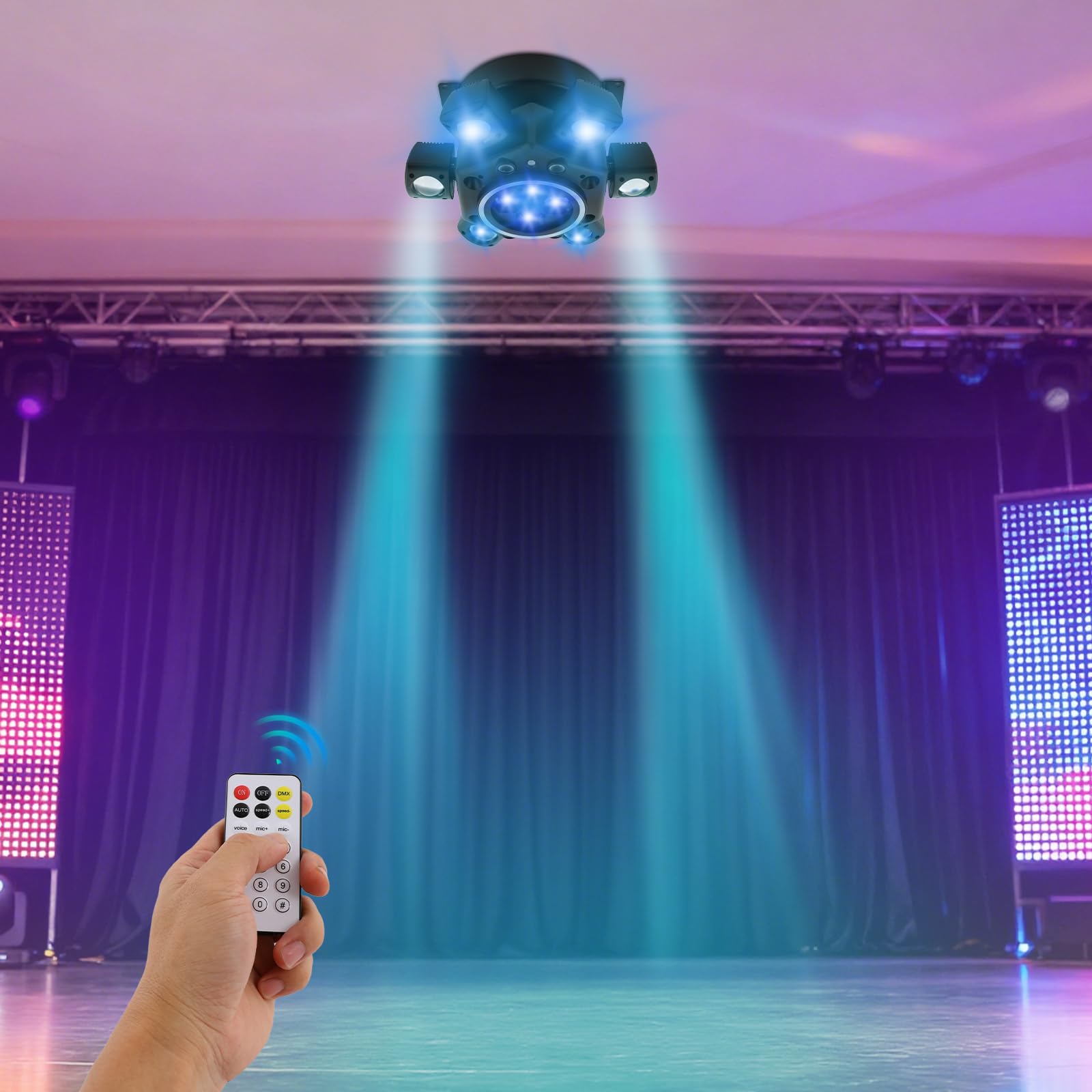 Bühnenbeleuchtung 180 °drehung Bühnenlicht 6-Arm Scheinwerfer RGB Strahler Discolicht Muti Farben DJ Strobe LED-Display Spotlight Lichteffekt DMX512 Bühnenlicht Mit Fernbedienung