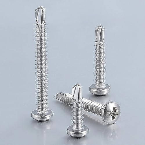 Miniatura 6 de (120 piezas) #8X2 Phillips Tornillos autoperforantes con cabeza de cacerola, tornillos de chapa autorroscantes - Acero inoxidable 410