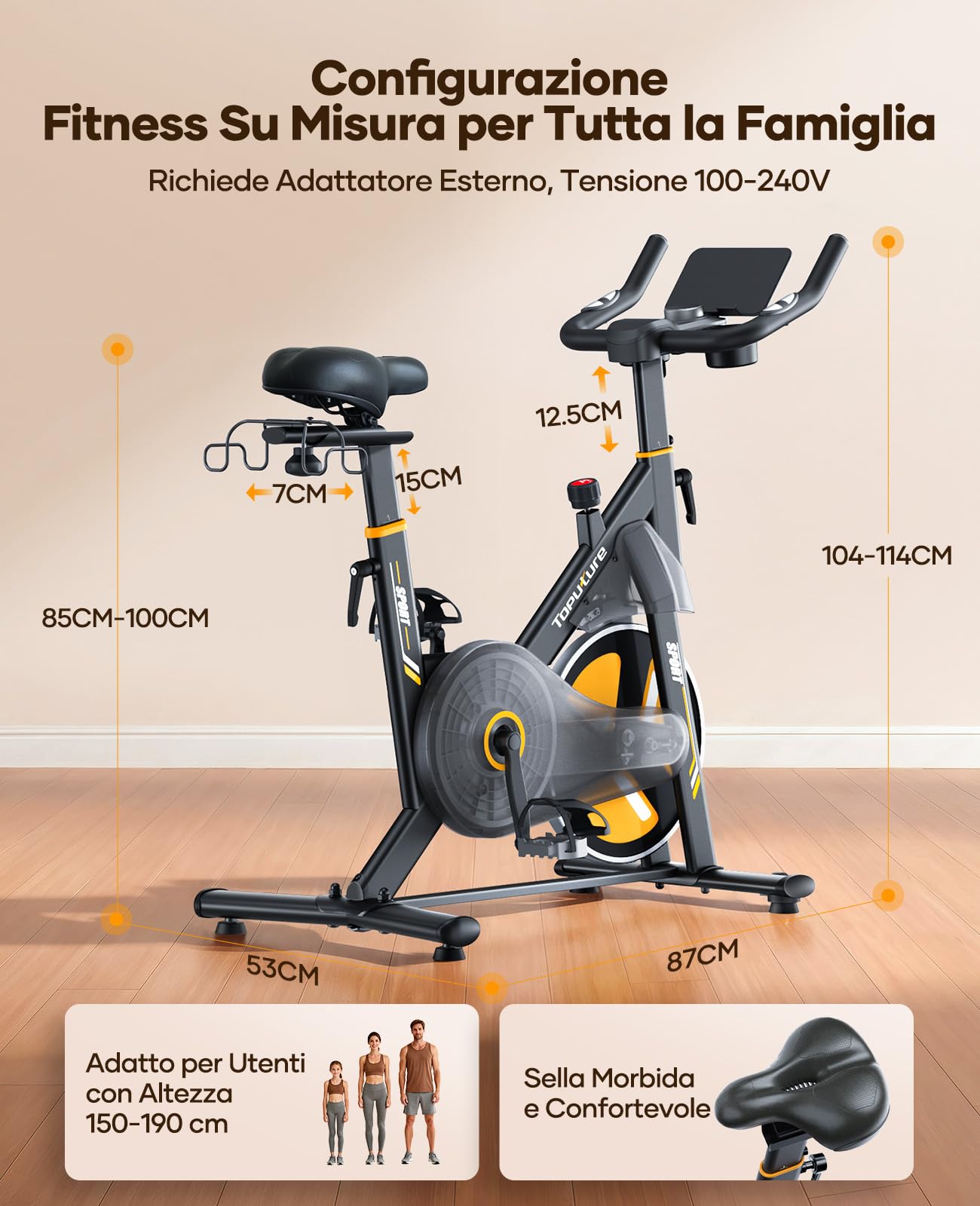 2026 Nuova Toputure Cyclette da Casa con Resistenza Elettromagnetica, Cyclette per Casa con Controllo App, Display Touchscreen, Cardiofrequenzimetro, Ultra Silenziosa, Supporta fino a 150 kg