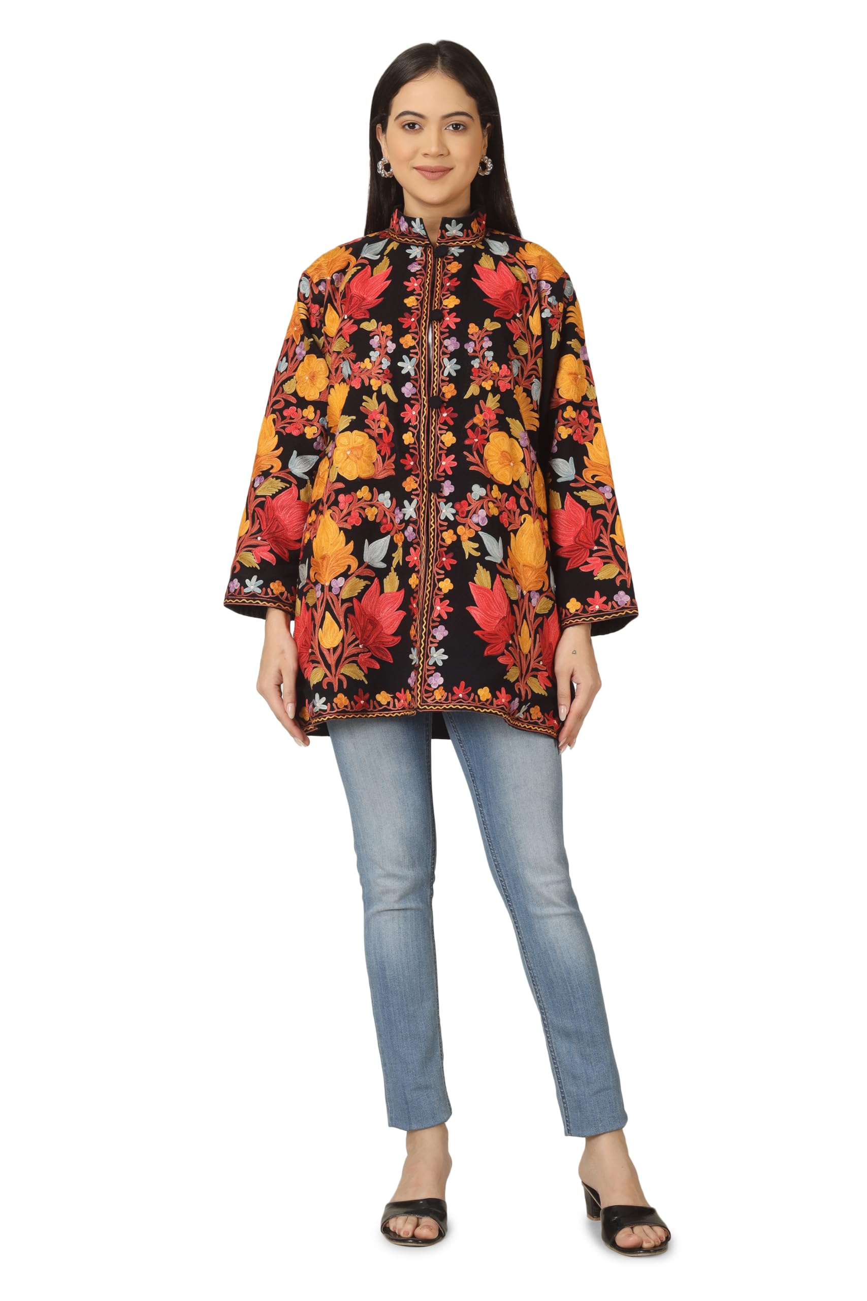 batin Kashmiri Aari Embroidered Floral Woolen Jacket for Women-picture-40