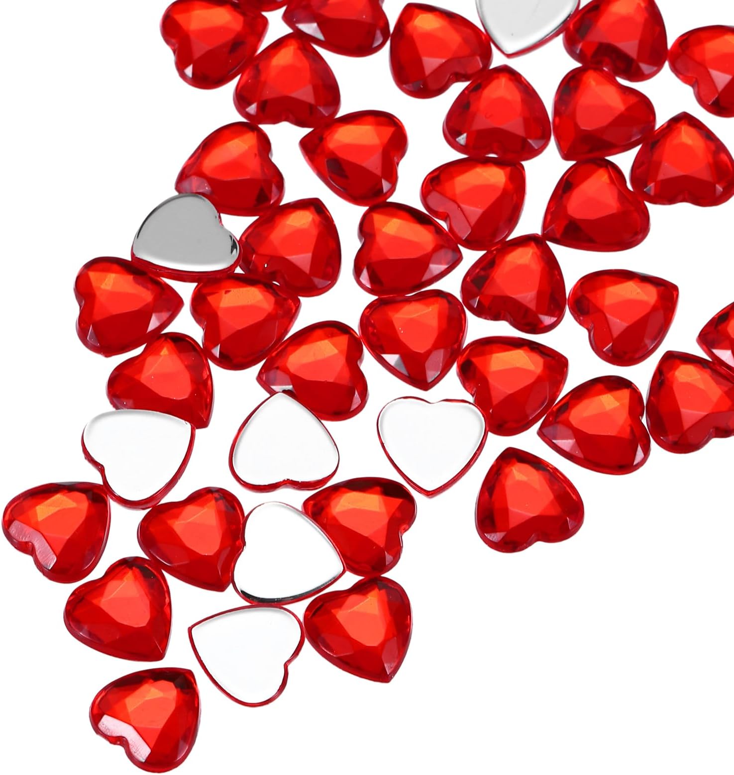 Generic 60 Pcs Acrylic Heart Rhinestone, 8mm Flat Back Plastic Gems Jewelry Stickers for Craft Bead Face Painting Costume Jewelry Making, Red