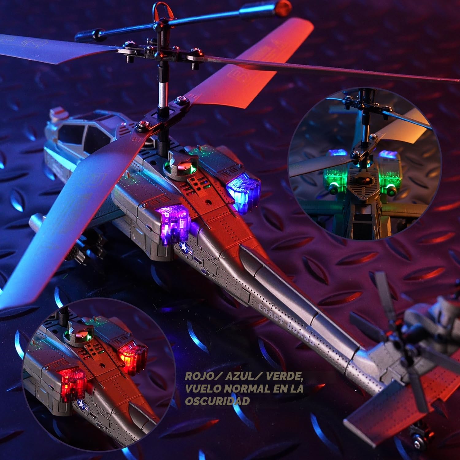 VATOS Helicóptero teledirigido 2.4G con 2 baterías y luz LED con despegue con un solo botón, serie militar de juguetes helicóptero RC para niños o principiantes de edades comprendidas entre 14 y más