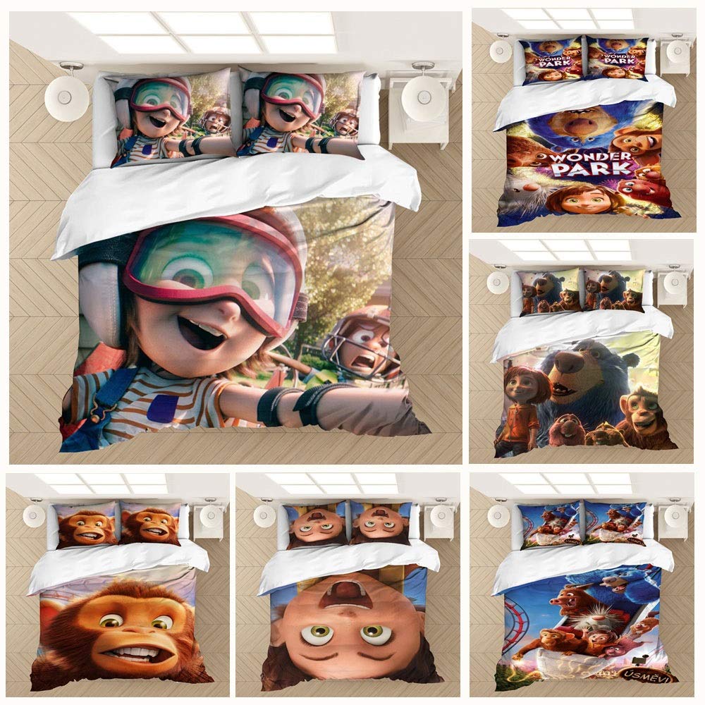 PENSHE-Quilt Sets 3D Children's 3 Piece Suit Cozy Family 3 Pcs Bedding Cover Set Wonder Park Wild Boar Monkey Marmot Hedgehog Bear Animal Series Cartoon Picture Children's Room Decoration