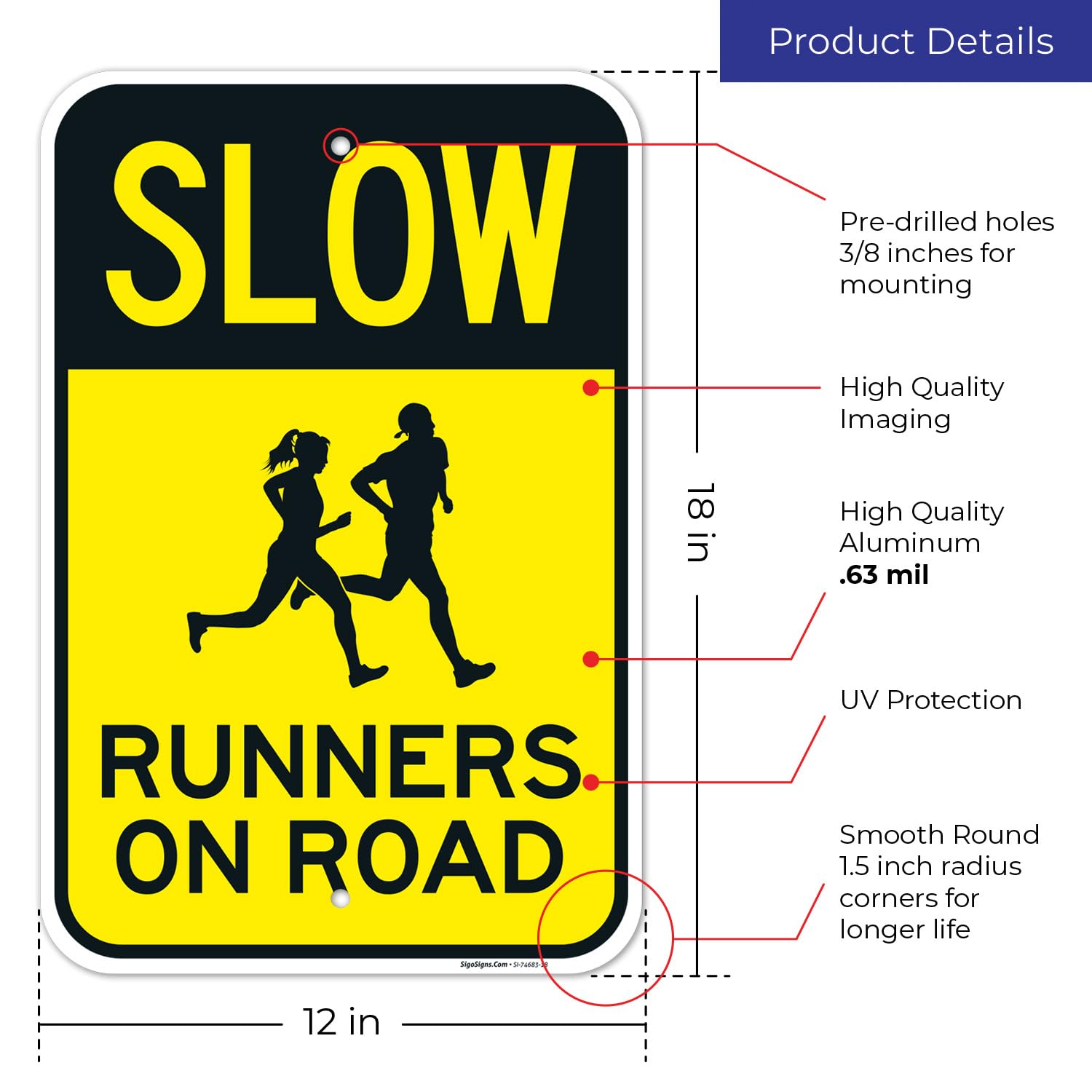 Slow Runners On Road Sign, 12x18 Inches, Rust Free .063 Aluminum, Fade Resistant, Made in USA