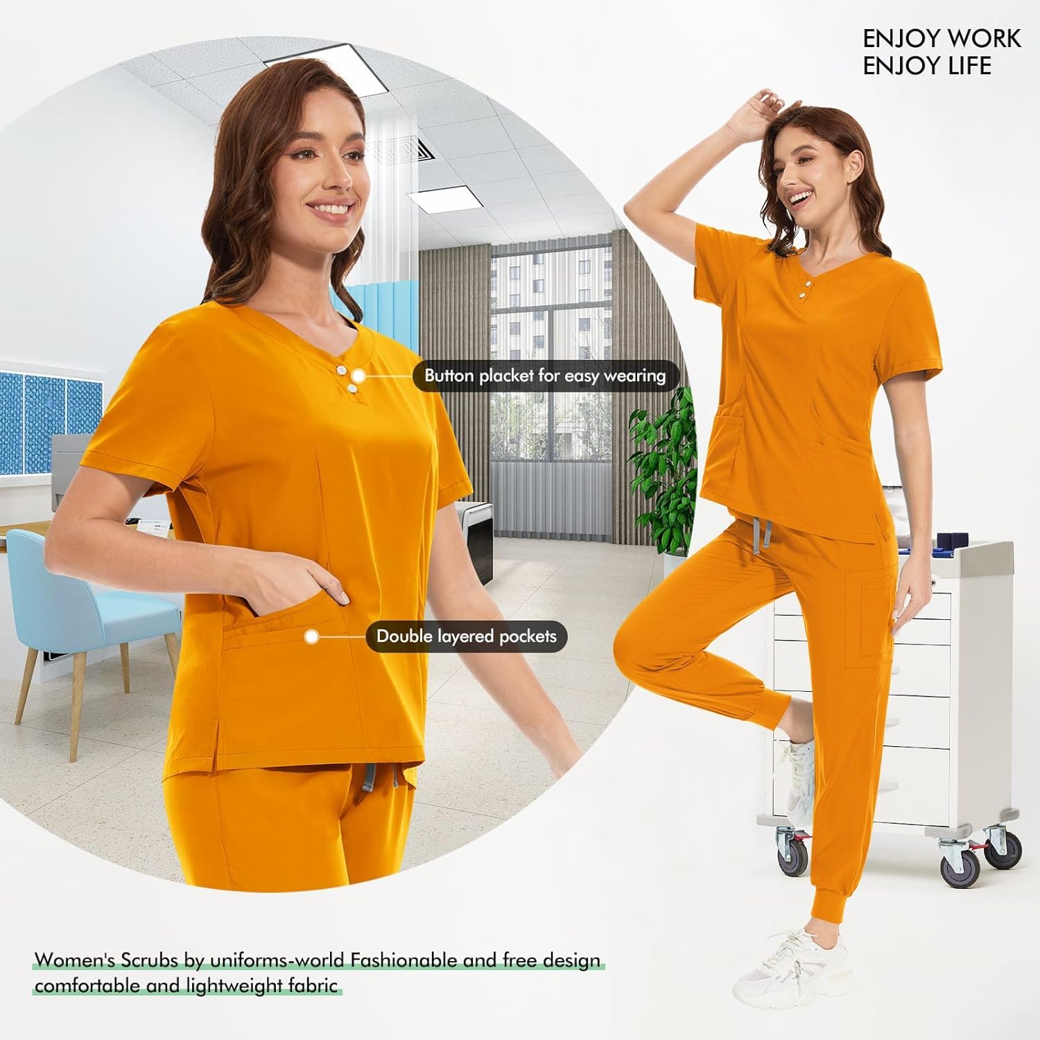 niaahinn Womens Cool Stretch V-neck Scurb top with Button & Jogger Pants with Yoga Waistband Scrub Set - Image 5