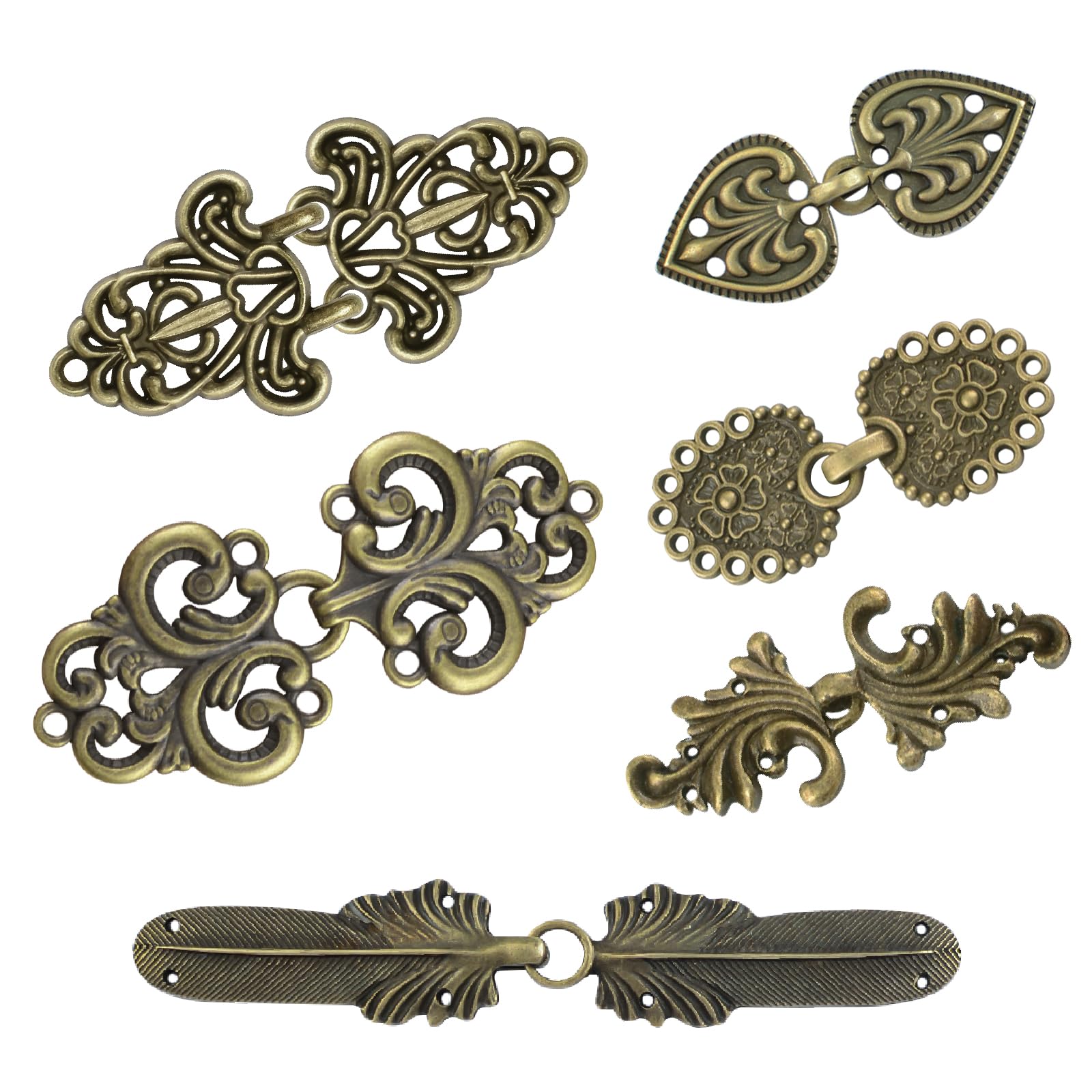 Lot De 6 Paires De Fermoirs Vintage Pour Cape - 6 Styles Rétro Bronze, Crochets Et Oeillets à Coudre Pour Vêtements, Pulls Et Châles