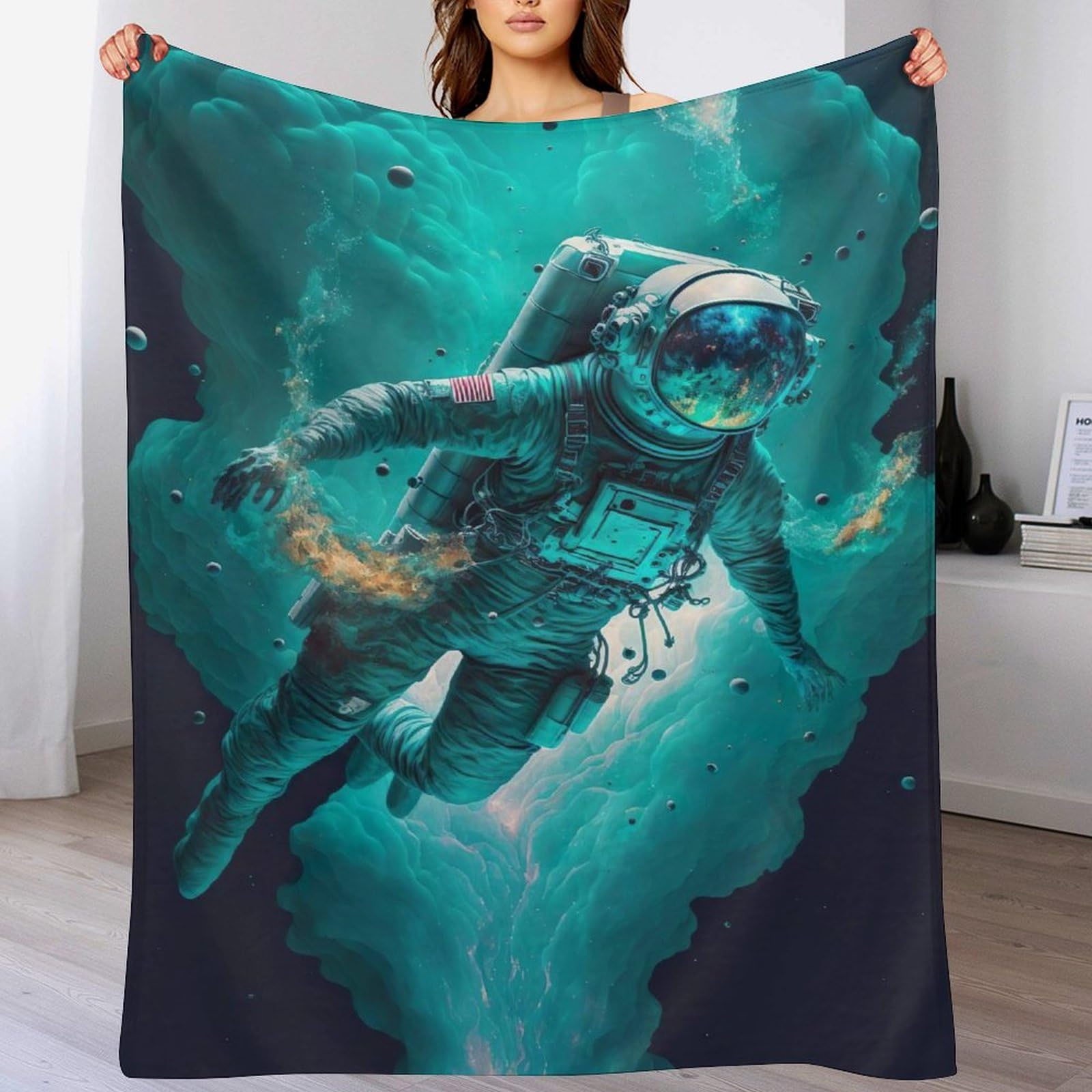 Couverture astronaute flanelle chaude et douce : plaid de canapé enfant adulte 130x150