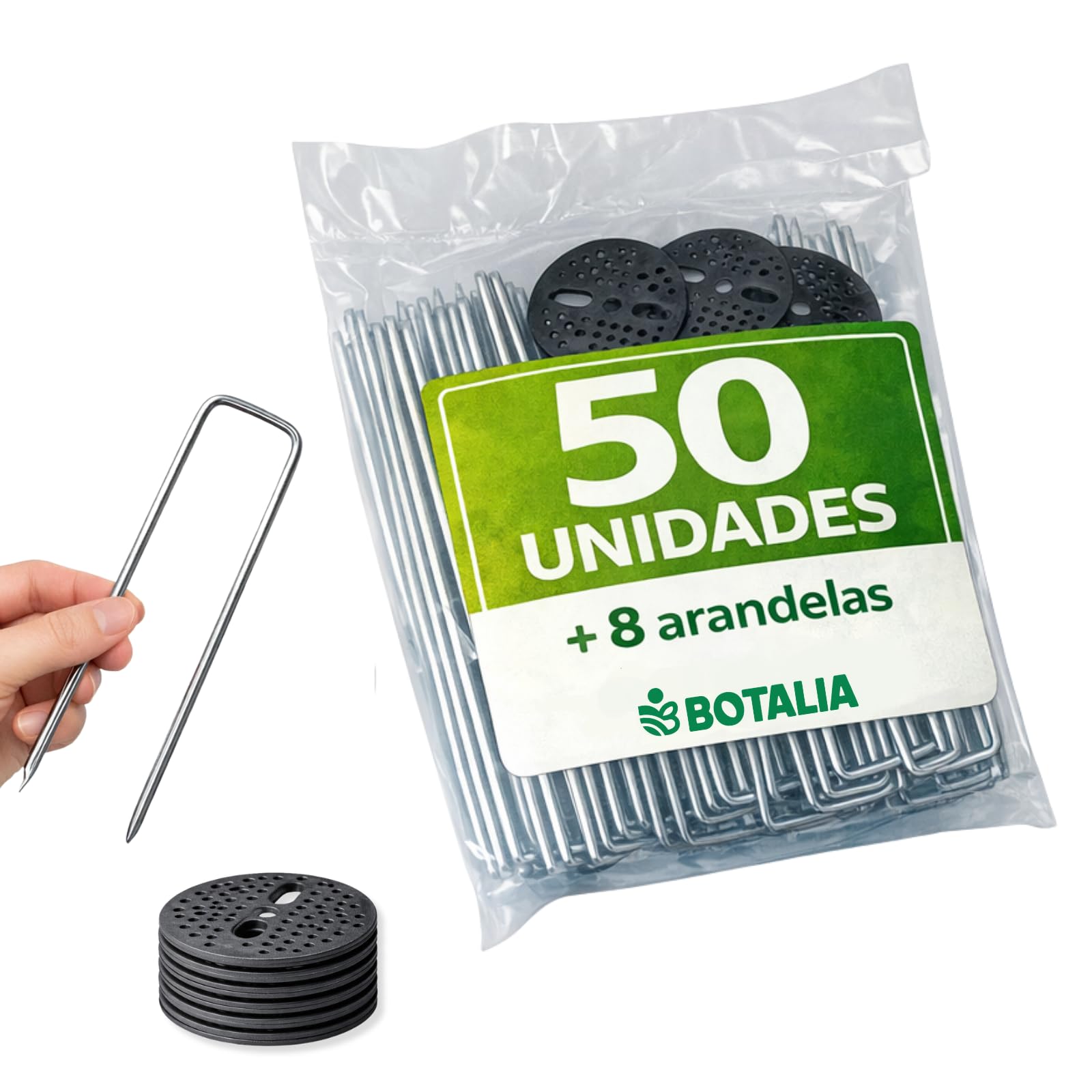 PLANTAWA Piquetas de Metal 50 Unidades | Anclaje para césped Artificial, Malla antihierbas y Lonas de jardín | Fijación Resistente, instalación rápida y sujeción Estable en Todo Tipo de terrenos