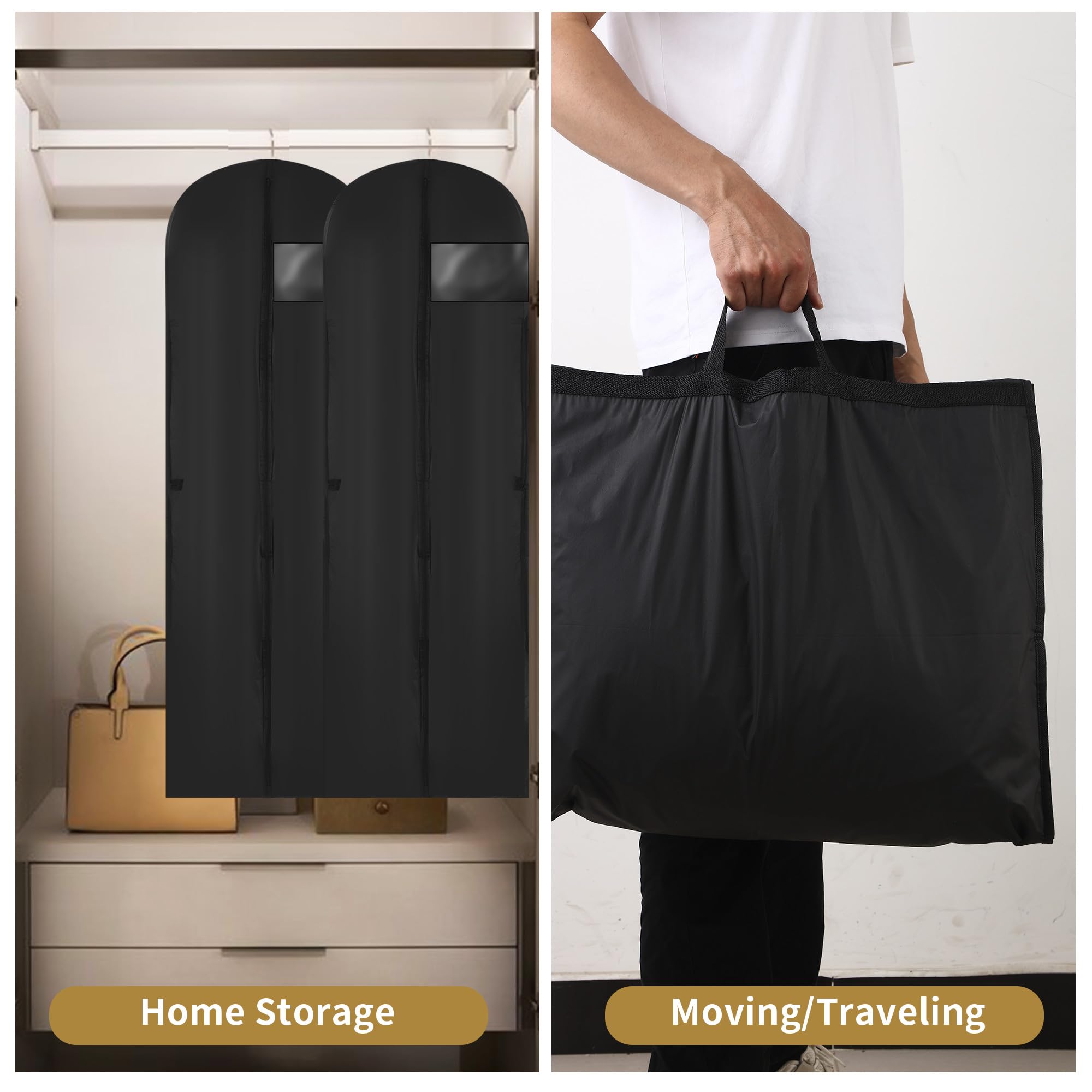 4 pezzi Custodie per Abiti, 180x60 cm Borsa porta Abiti, Cerniera Lunga, Borsa pieghevole con cerniera, adatta per abiti da cerimonia e lunghi cappotti