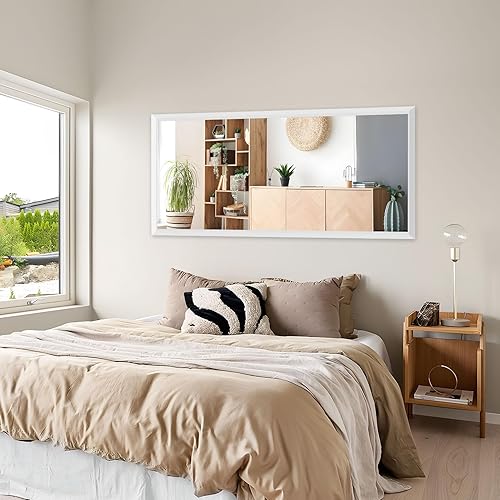 Miniatura 5 de Amorho Espejo de baño, 50 x 30 pulgadas, con forma de diamante blanco, espejos de pared con marco de metal para más de 2 fregaderos, dormitorio,