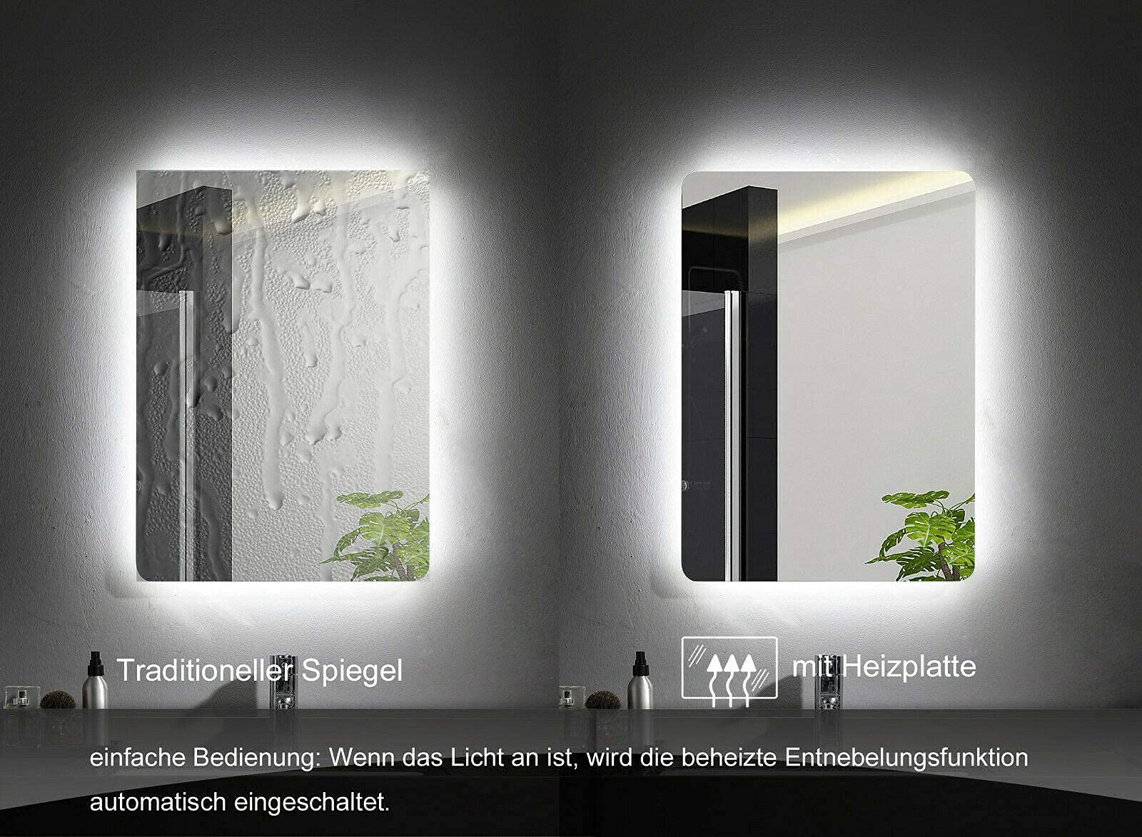 MIQU LED Badspiegel 50x70cm Wandspiegel mit Beleuchtung mit 3-Fach Vergrößerung Touch Anti-Beschlag Badezimmerspiegel Dimmbar Warmweiß/Kaltweiß Licht 3000-6500k