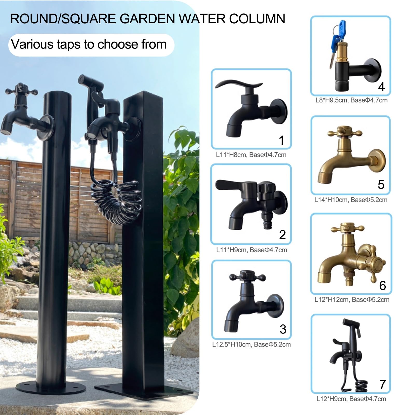 304 Stahl Garten Wassersäule Brunnen Wasserspender Hydrant für Courard Irrigat Outdoor Wasserspiel (Schwarz 14x14cm)