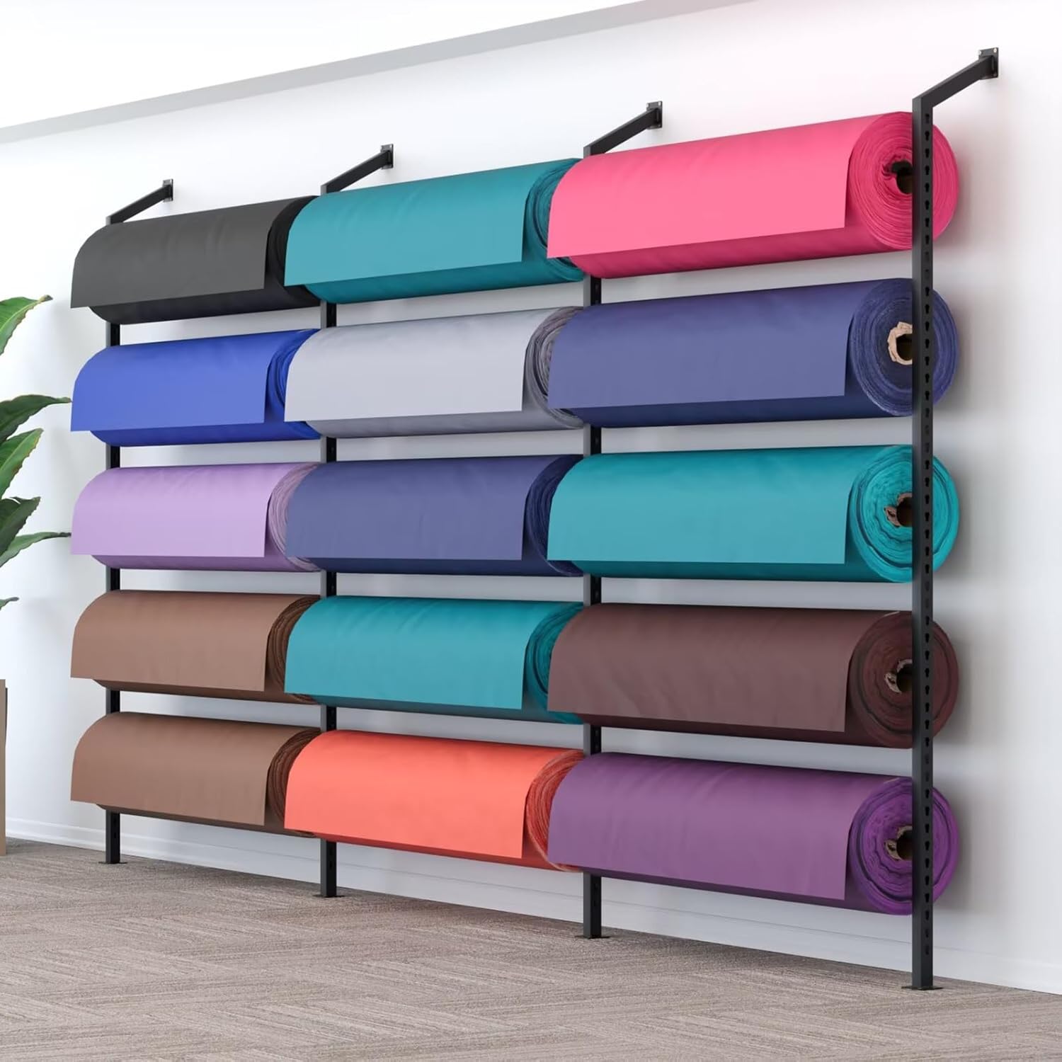 Heavy-Duty Wall-Mounted Fabric Display Rack - Adjustable Steel Rod for Retail Organization, Space-Saving Clothes & Accessories Storage Solution