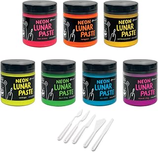 Ranger Ink Simon Hurley Neon Lunar Paste Bundle of 7 Colors, Yellowjacket, Dart Frog, Tangent, No Chill, Voltage, Hot Mess, Mood Ring, Carnora Palette Knife Set, CAR3SIMONHURLEYNEON, Small