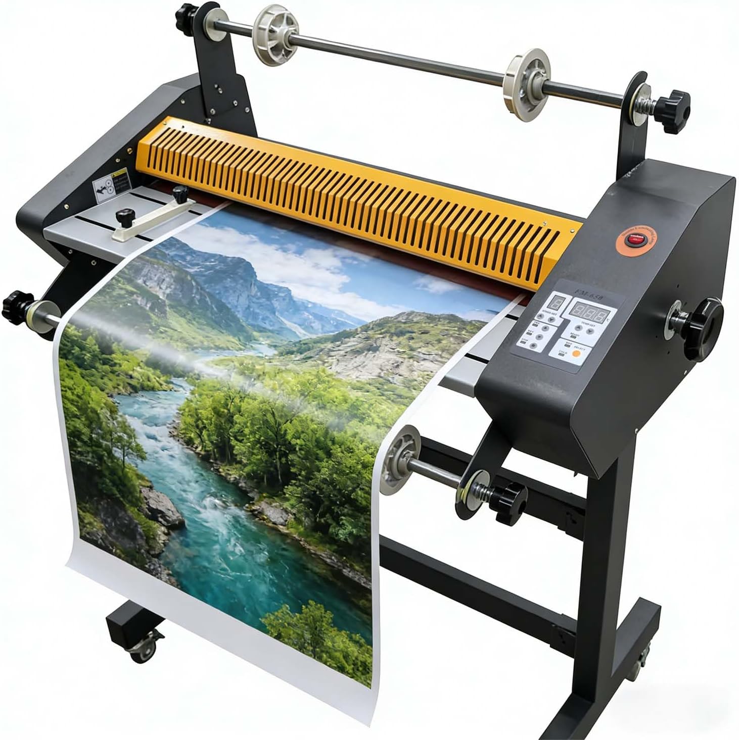 25In Auto Double-Side Laminator Machine Cold and Hot Laminating Machine, 3m/min Lamination Speed Laminates Films Max 5mm, 4- Roll Cold Laminator with Adjustable Temperature & Speed