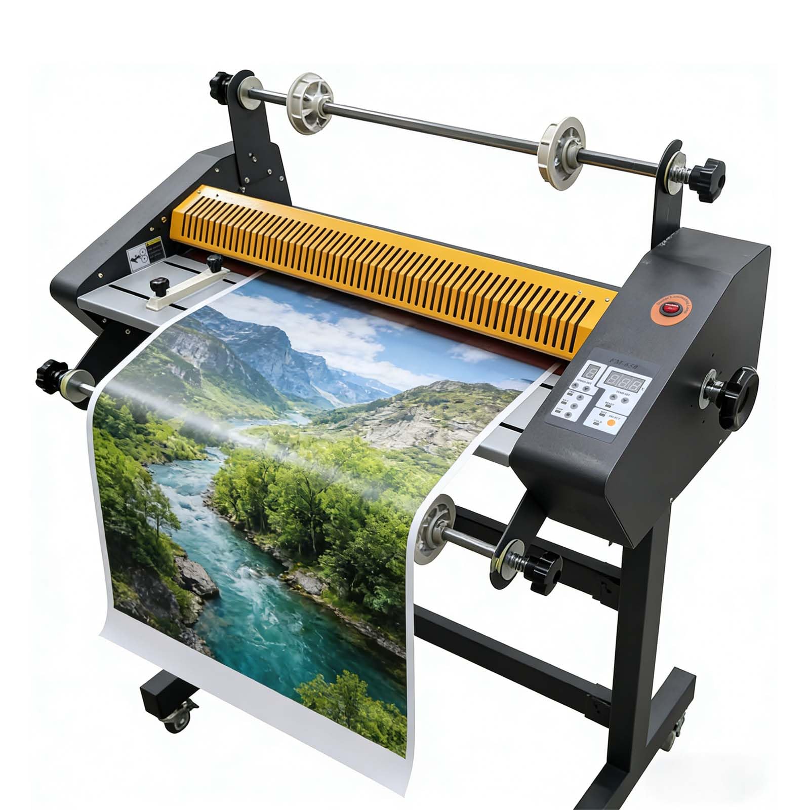 25In Auto Double-Side Laminator Machine Cold and Hot Laminating Machine, 3m/min Lamination Speed Laminates Films Max 5mm, 4- Roll Cold Laminator with Adjustable Temperature &amp; Speed