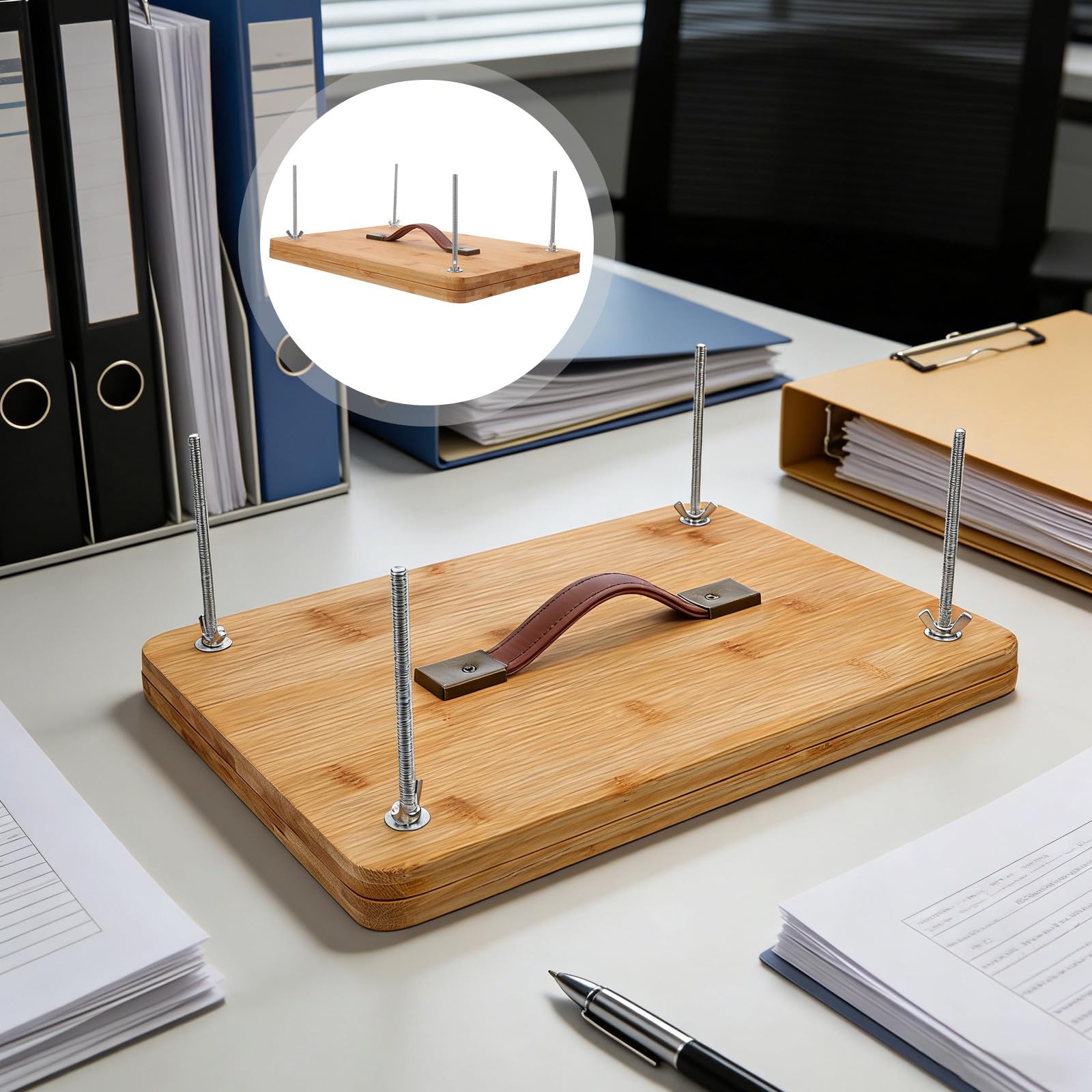 FRCOLOR Prensa Compacta de Madera para Encuadernación de Uso Familiar con Protección de Páginas, Adecuada para Documentos y Proyectos Personales