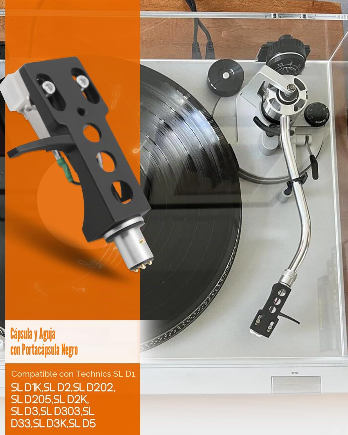 AT-3600L - Cartucho magnético negro para Technics SL D1, SL D1K, SL D2, SL D202, SL D205, SL D2K, SL D3, SL D303, SL D33, SL D3K, SL D5