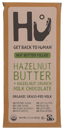 Hu Hazelnut Butter + Hazelnut Crunch Milk Chocolate Bar, Organic Grass-Fed Milk, Fair Trade, Kosher, USDA Certified Organic, Gluten Free, 2.1 Ounce Pack of 6