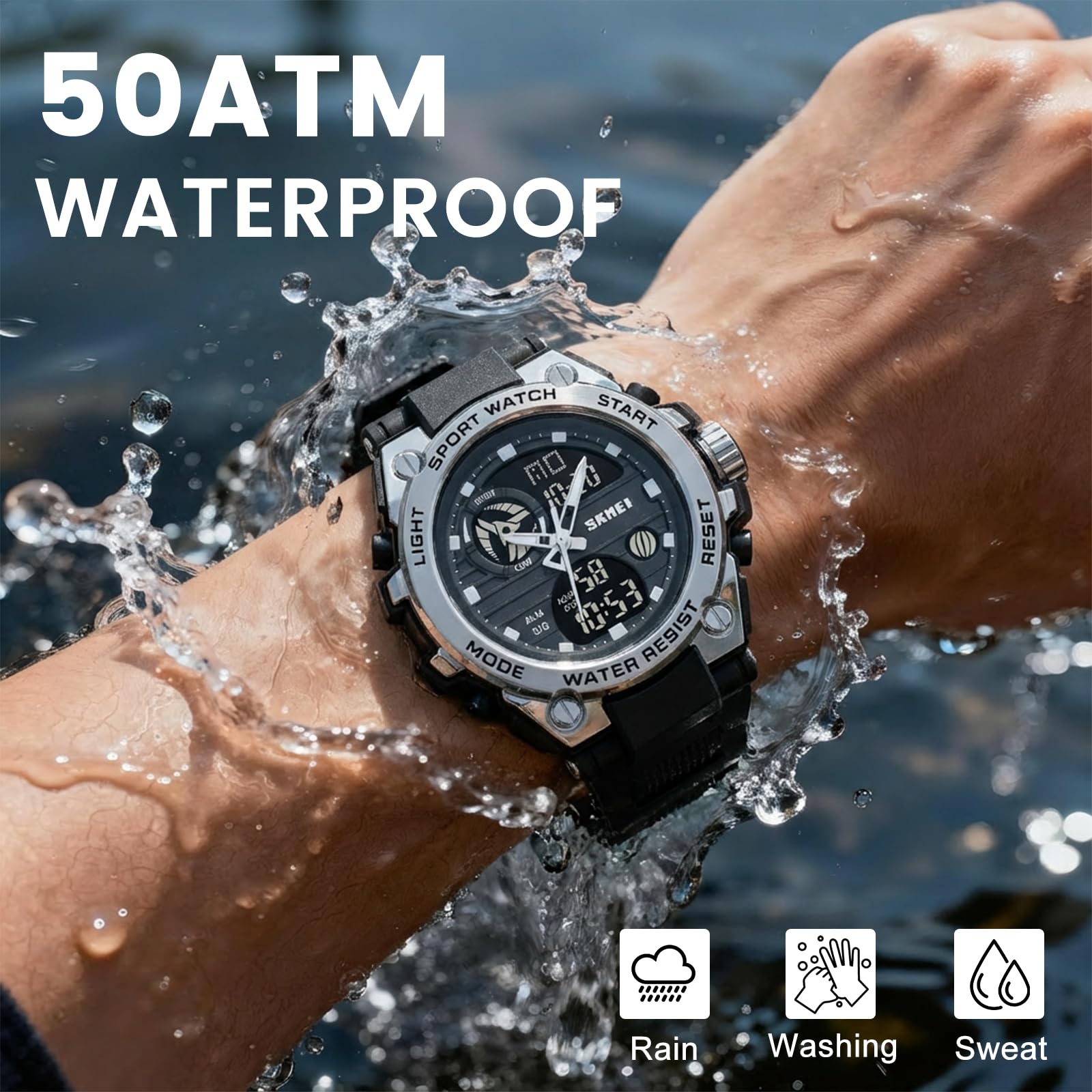 Reloj Militar para Hombre Relojes Deportivos Multifunción LED Impermeable