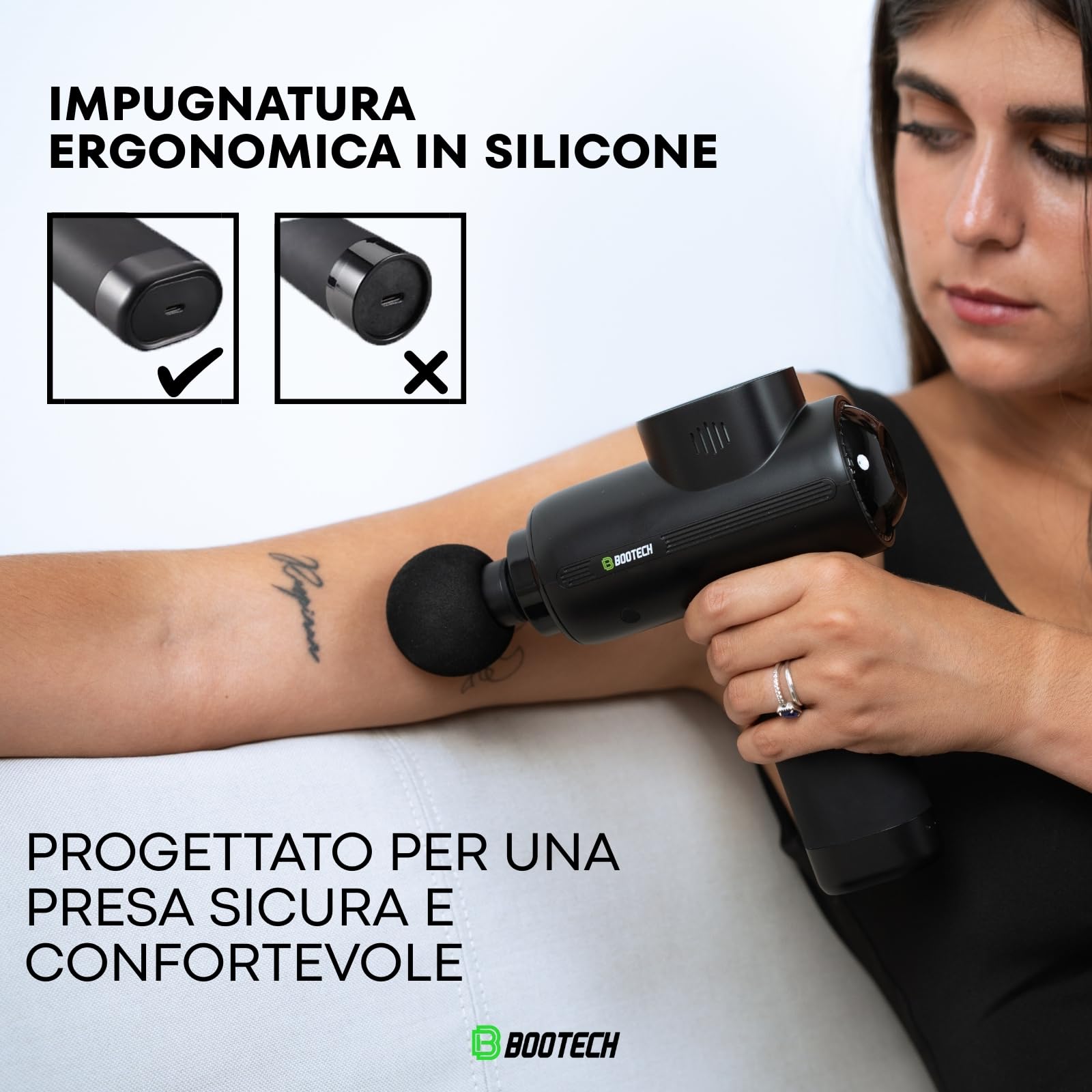 BOOTECH Pistola per massaggi muscolari, massaggiatore professionale a tessuto profondo con 10 mm di ampiezza, massaggiatore silenzioso con 5 teste& 5 velocità per recupero sportivo, sollievo dal