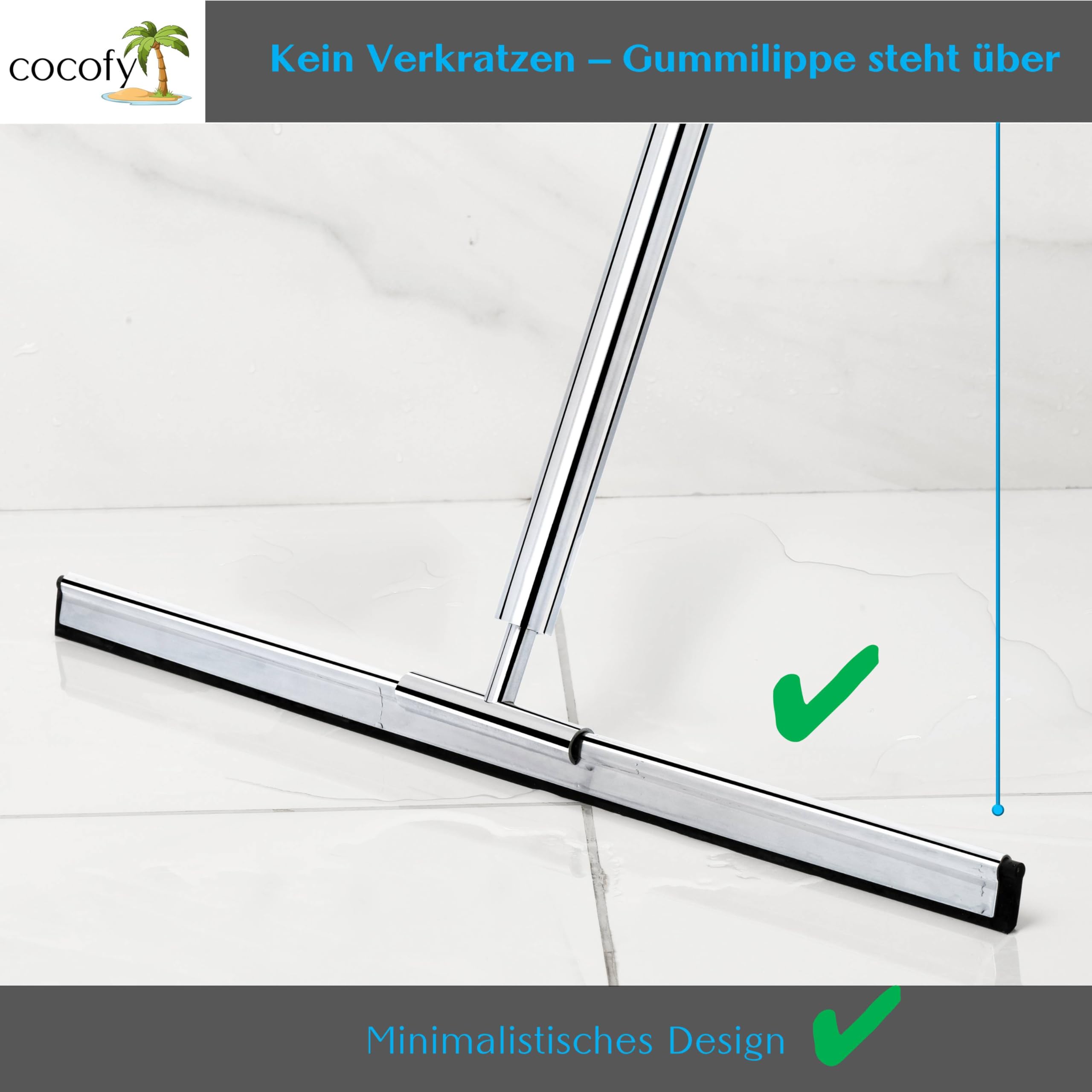 Ściągacz do podłogi prysznic chrom ściągacz podłogowy z gumową wargą o szerokości 45 cm, ściągacz podłogowy 130 cm długości, ściągacz prysznicowy długi trzonek ze ściereczką z mikrofibry,