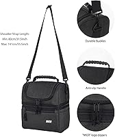 Vista 3 de MIER Lonchera aislada con 2 compartimentos y paquete de almuerzo expandible para hombres y mujeres, color negro