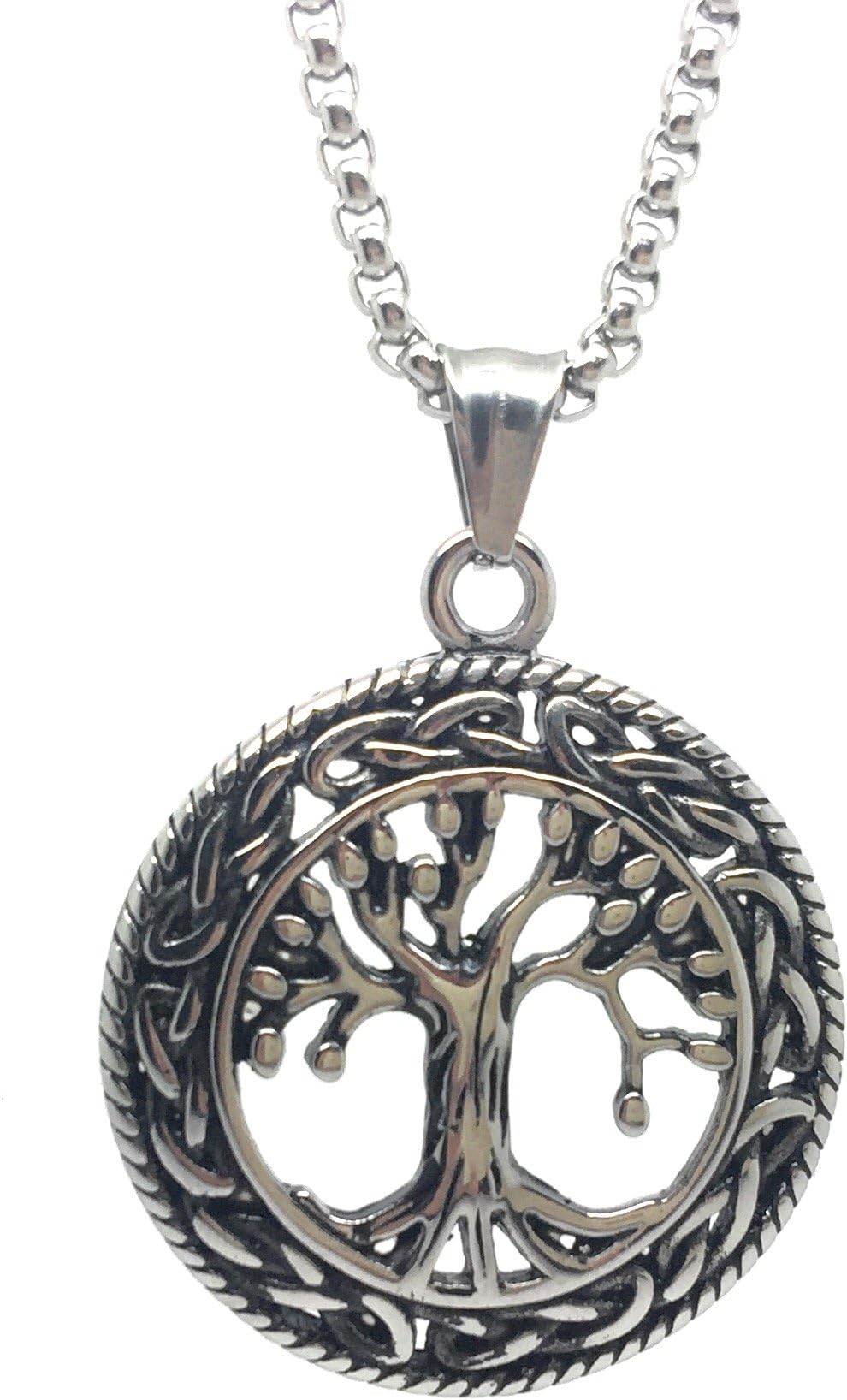 Celtic Tree of Life Necklace -Stainless Steel Tree Life Pendant and Thick Box Chain
