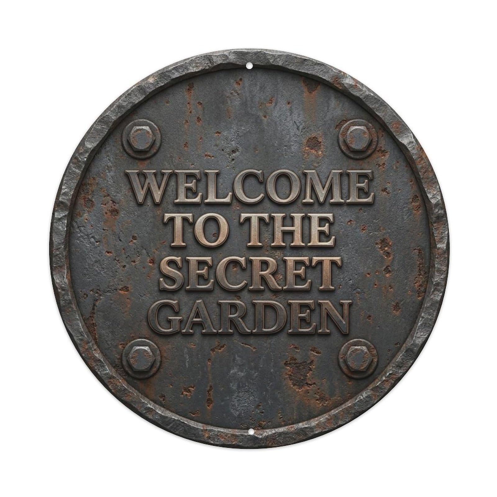Vintage Welcome Secret Garden Iron Charcoal Corroded Metal Tin Sign