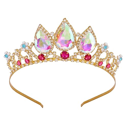 Corona de princesa melocotón, disfraz de Rapunzel para mujer, tiara adulta y niña, tiara rosa, Vofler Aurora Princess Diaries Daisy Tangled