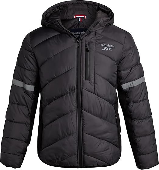Reebok Mens Winter Jacket - Water Resistant Heavy Puffer Coat with Hood - Quilted Insulated Warm Winter Coat for Men